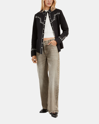 Chemise style western avec broderies noire