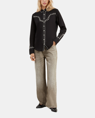 Chemise style western avec broderies noire