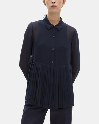 Chemise pliss&eacute;e marine