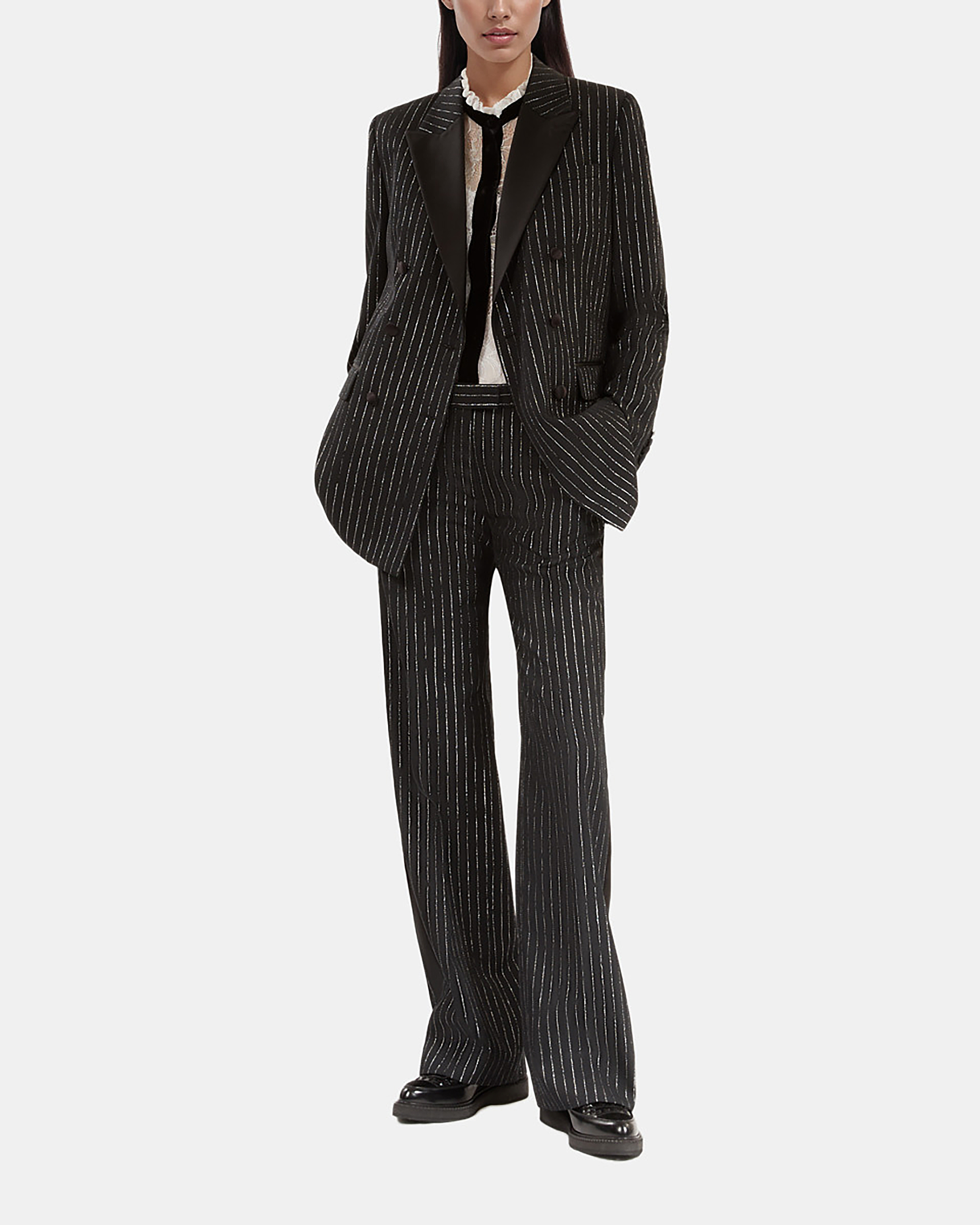 Pantalon tailleur droit à rayures noir