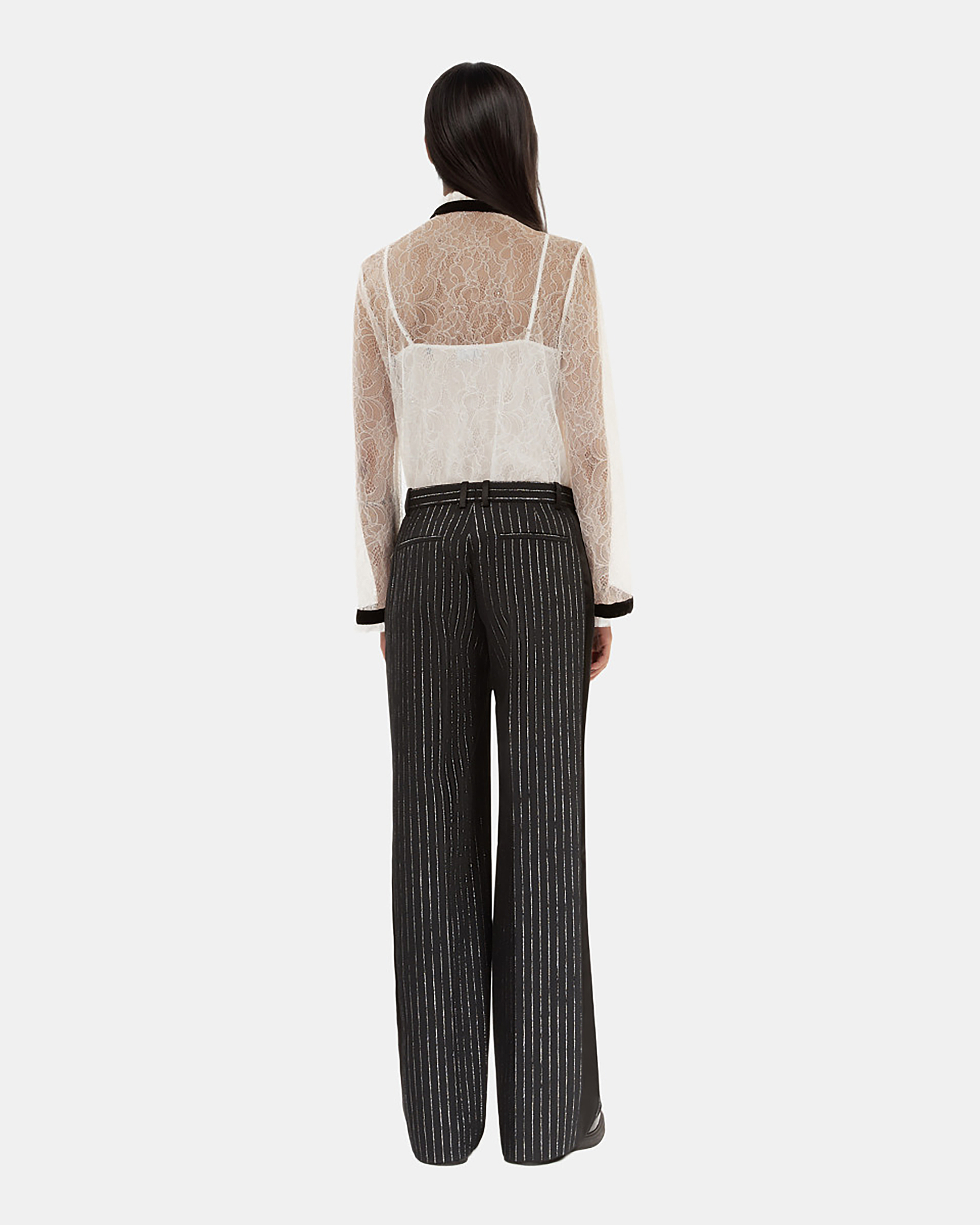 Pantalon tailleur droit à rayures noir