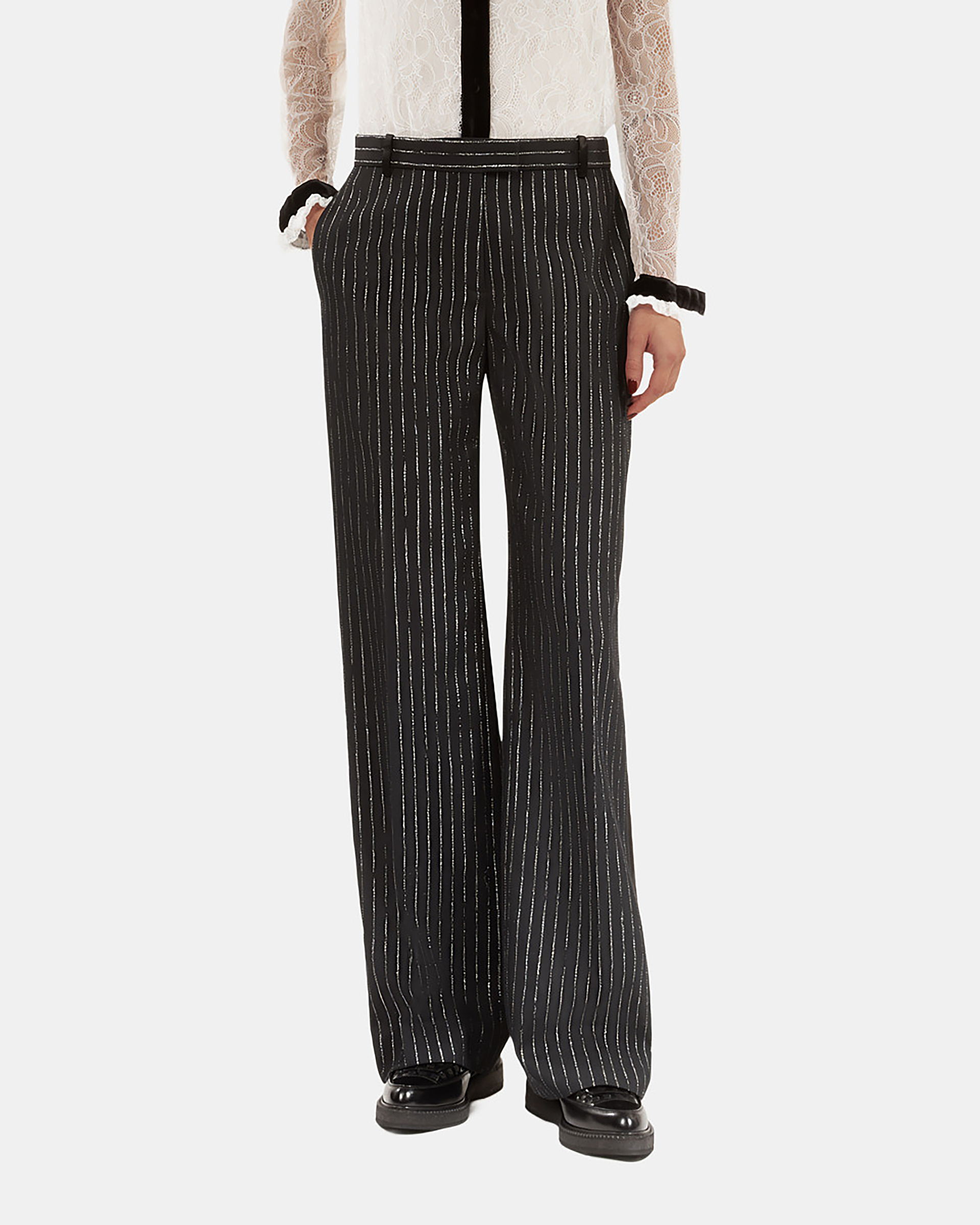 Pantalon tailleur droit à rayures noir
