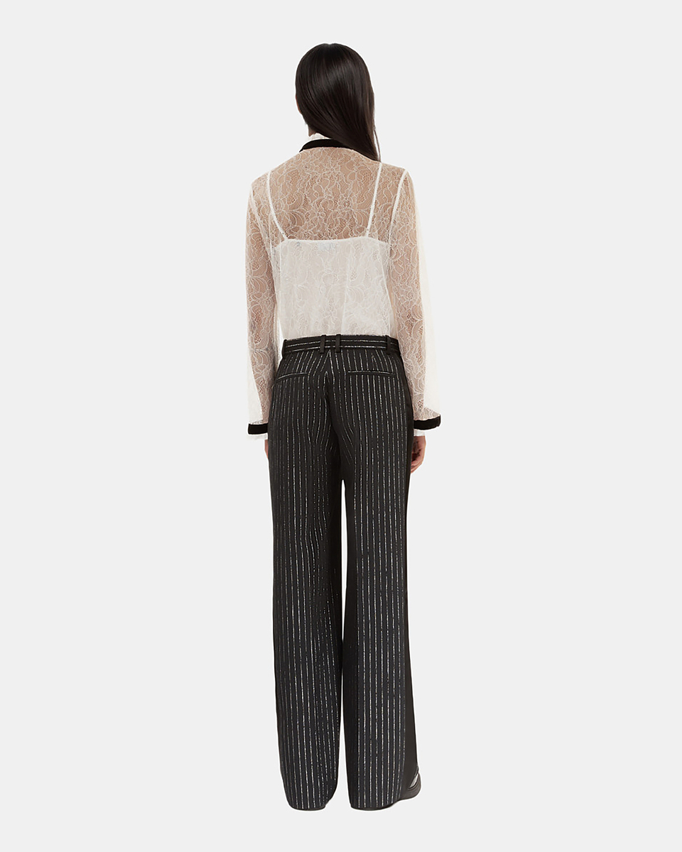 Pantalon tailleur droit &agrave; rayures noir
