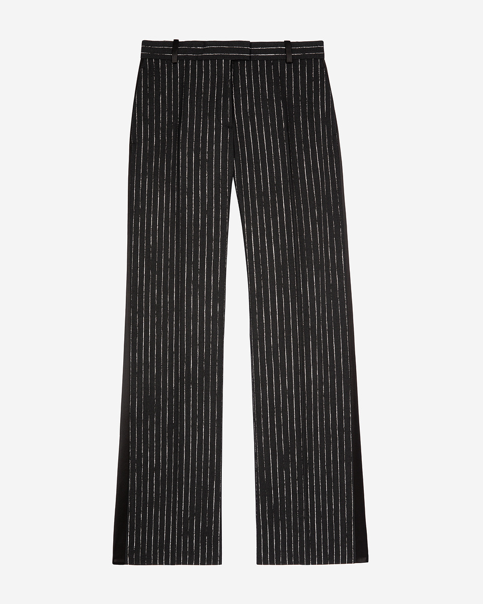 Pantalon tailleur droit &agrave; rayures noir