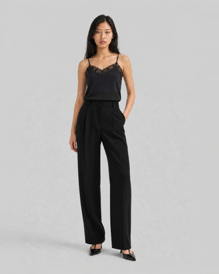 Pantalon de tailleur large en laine noir