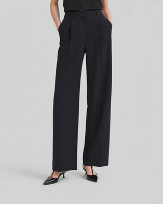 Pantalon de tailleur large en laine noir