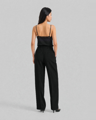 Pantalon de tailleur large en laine noir
