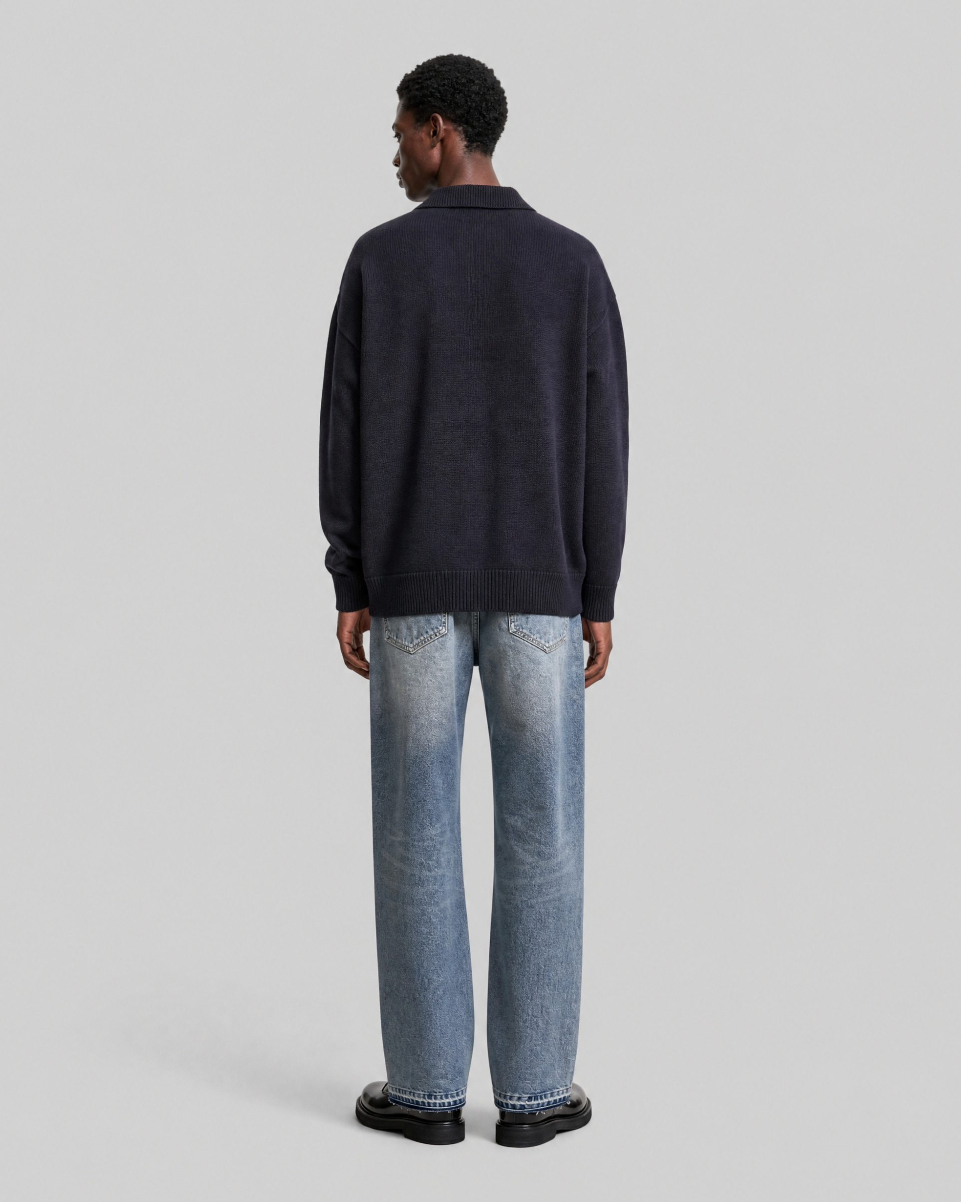 Pull col polo en laine marine