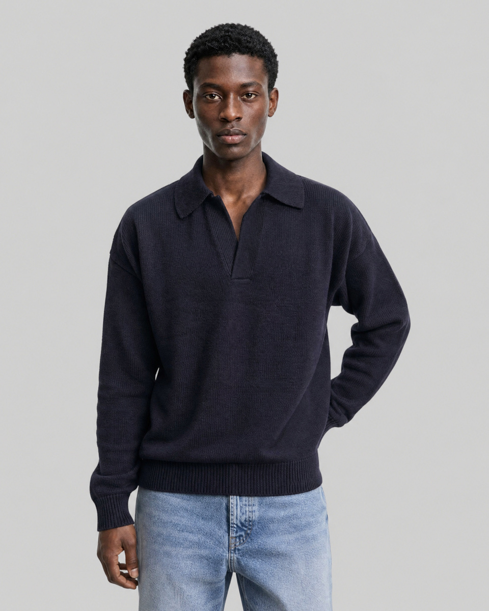 Pull col polo en laine marine