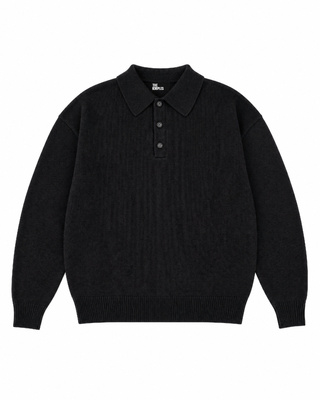 Pull col polo en laine noir
