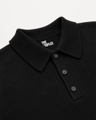 Pull col polo en laine noir