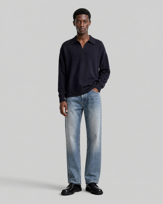 Pull col polo en laine marine