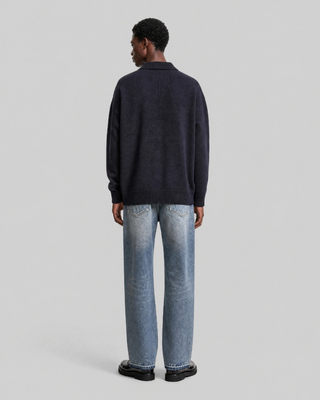 Pull col polo en laine marine
