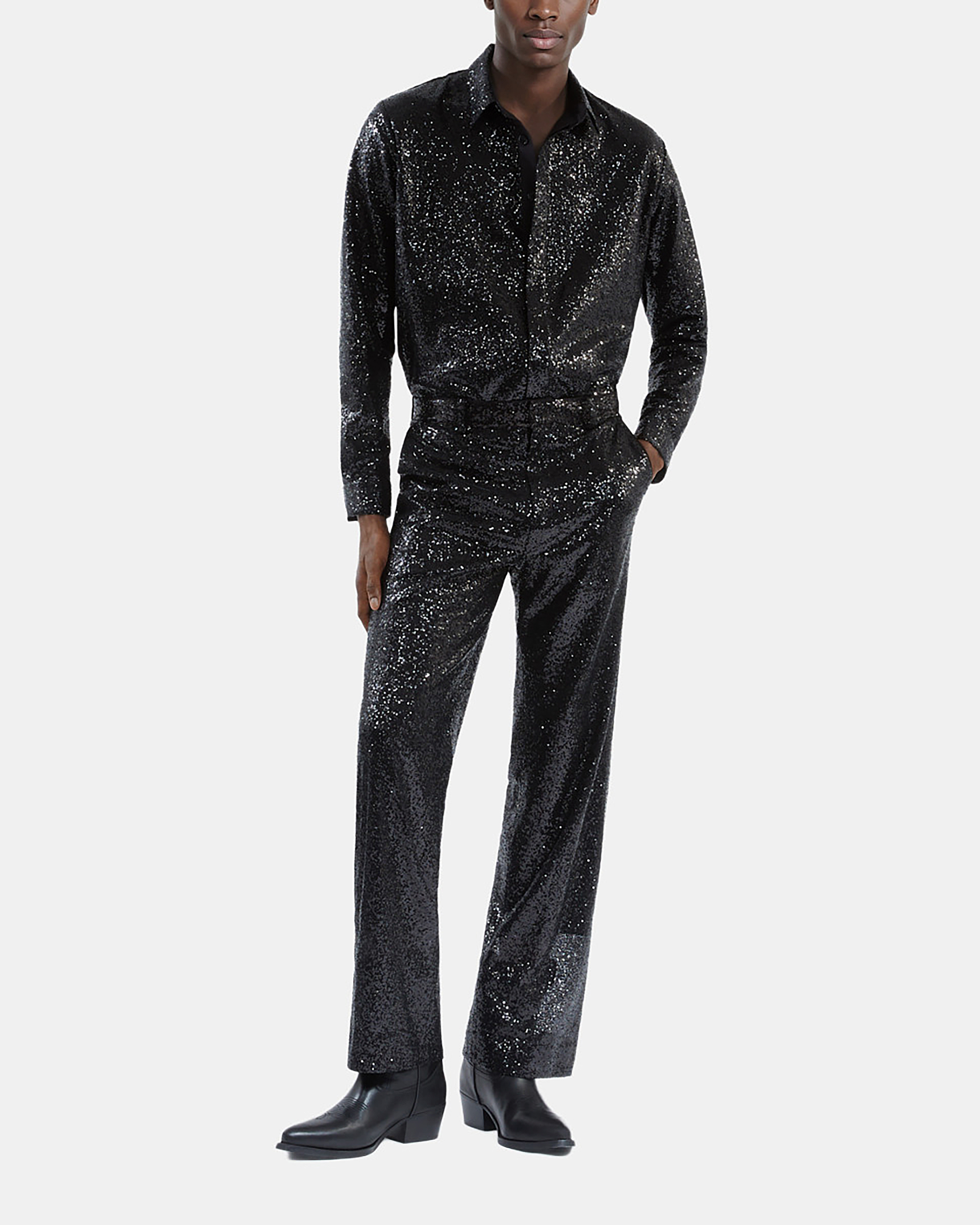 Pantalon droit à sequins noir