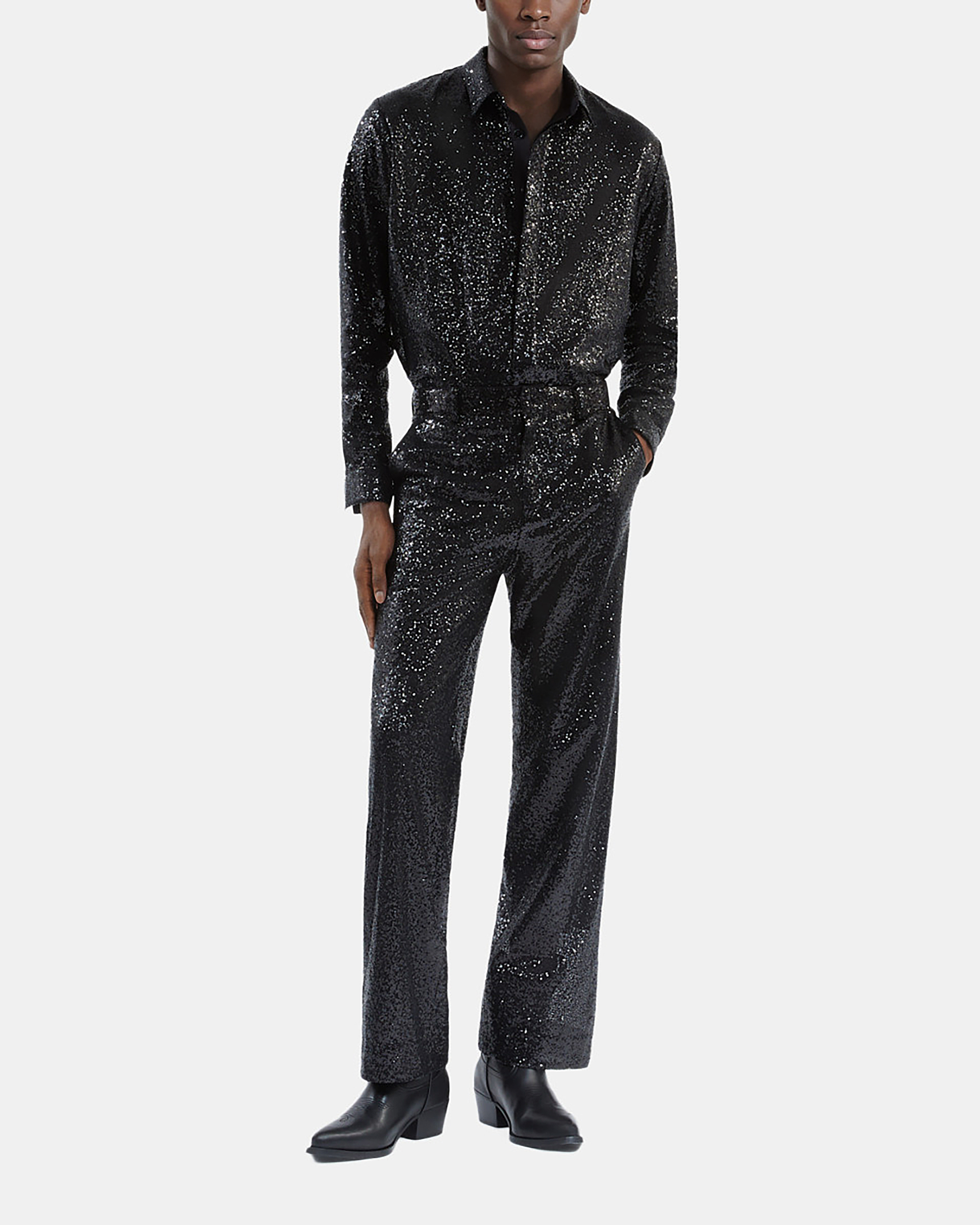 Pantalon droit à sequins noir