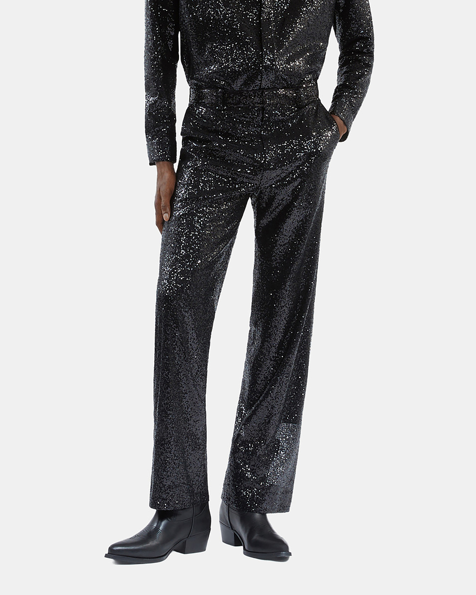 Pantalon droit &agrave; sequins noir