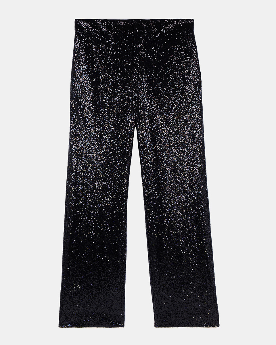Pantalon droit &agrave; sequins noir