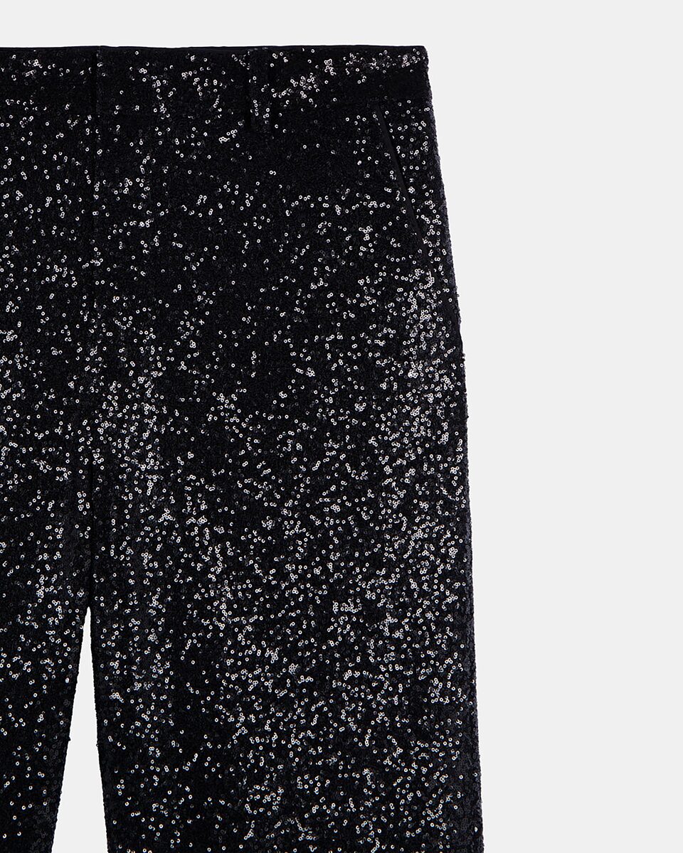 Pantalon droit &agrave; sequins noir