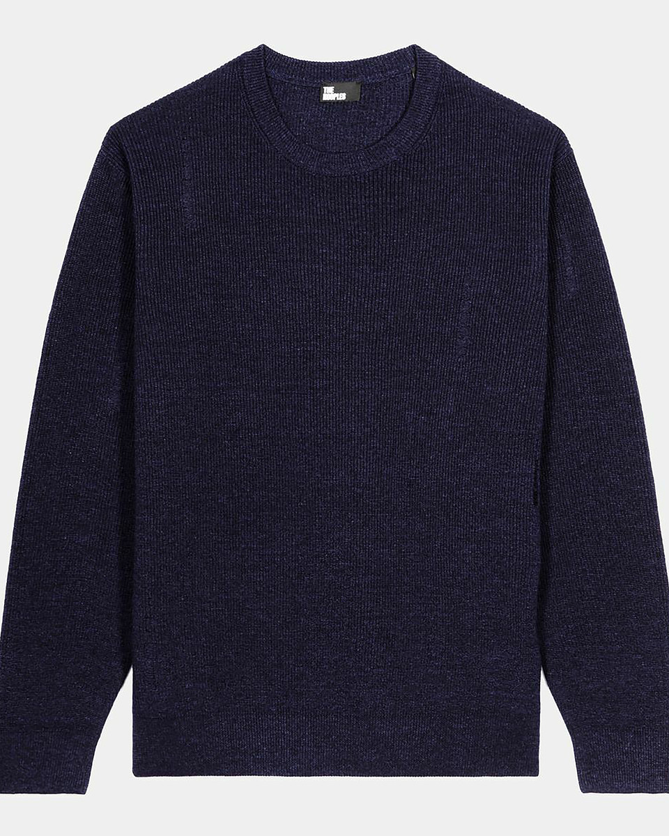 Pull en laine et lin marine
