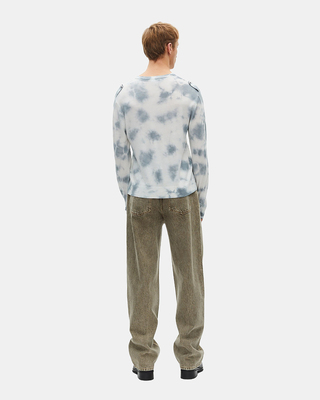 Pull en laine m&eacute;rinos tie and dye bleu