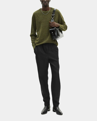 Pull en laine et lin kaki
