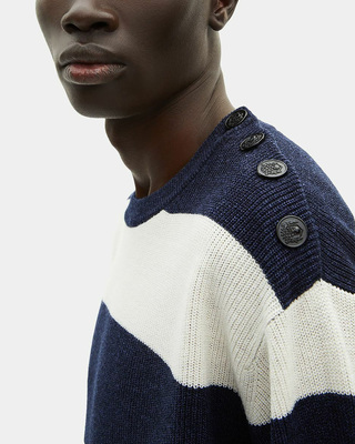 Pull en laine et lin &agrave; rayures marine
