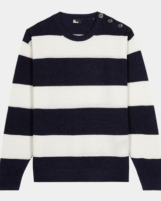Pull en laine et lin &agrave; rayures marine