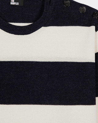 Pull en laine et lin &agrave; rayures marine