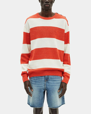 Pull en laine et lin &agrave; rayures orange