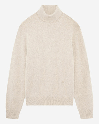 Pull col roul&eacute; en cachemire beige