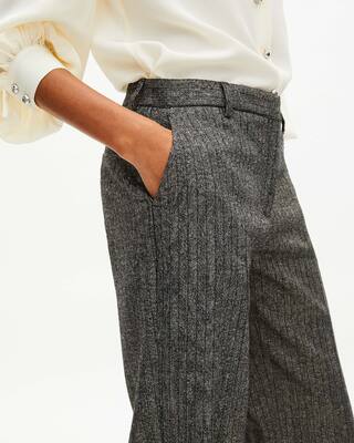 Pantalon tailleur droit &agrave; chevrons lurex dor&eacute; et noir