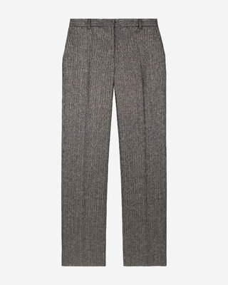 Pantalon tailleur droit &agrave; chevrons lurex dor&eacute; et noir