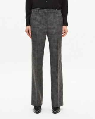 Pantalon tailleur droit en pied de puce noir et gris