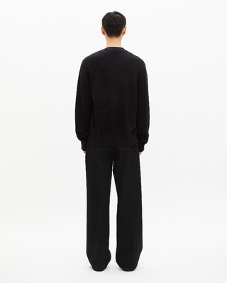Cardigan boutonn&eacute; bi-mati&egrave;re avec cuir noir