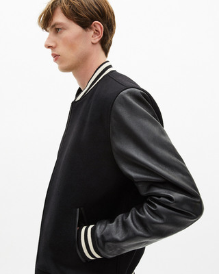 Blouson en laine varsity noir