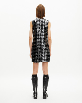 Robe courte en pied de poule &agrave; sequins noire
