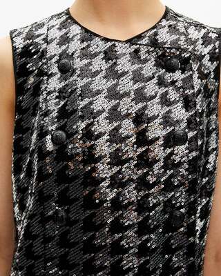 Robe courte en pied de poule &agrave; sequins noire