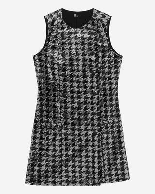 Robe courte en pied de poule &agrave; sequins noire