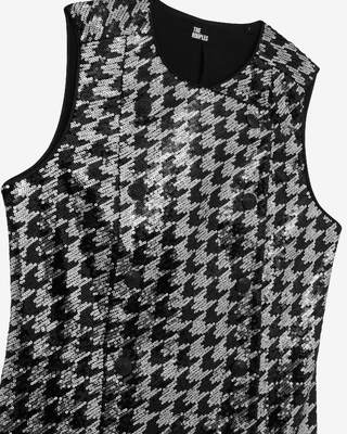 Robe courte en pied de poule &agrave; sequins noire