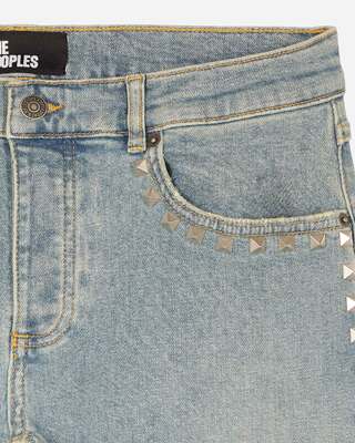 Jean slim long avec studs bleu