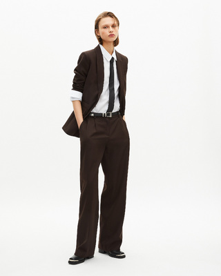 Veste tailleur en laine m&eacute;lang&eacute;e marron