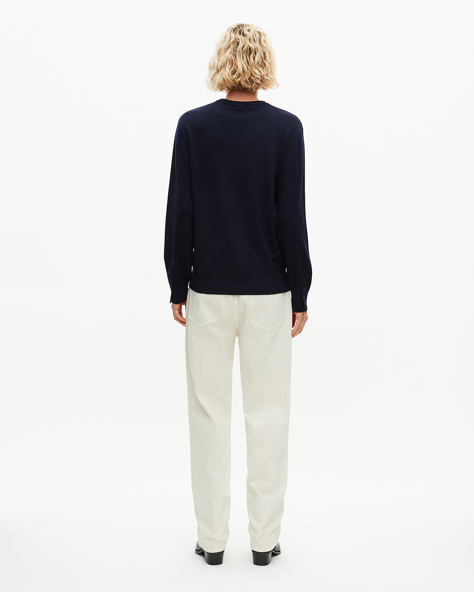 Pull col rond en laine mérinos marine