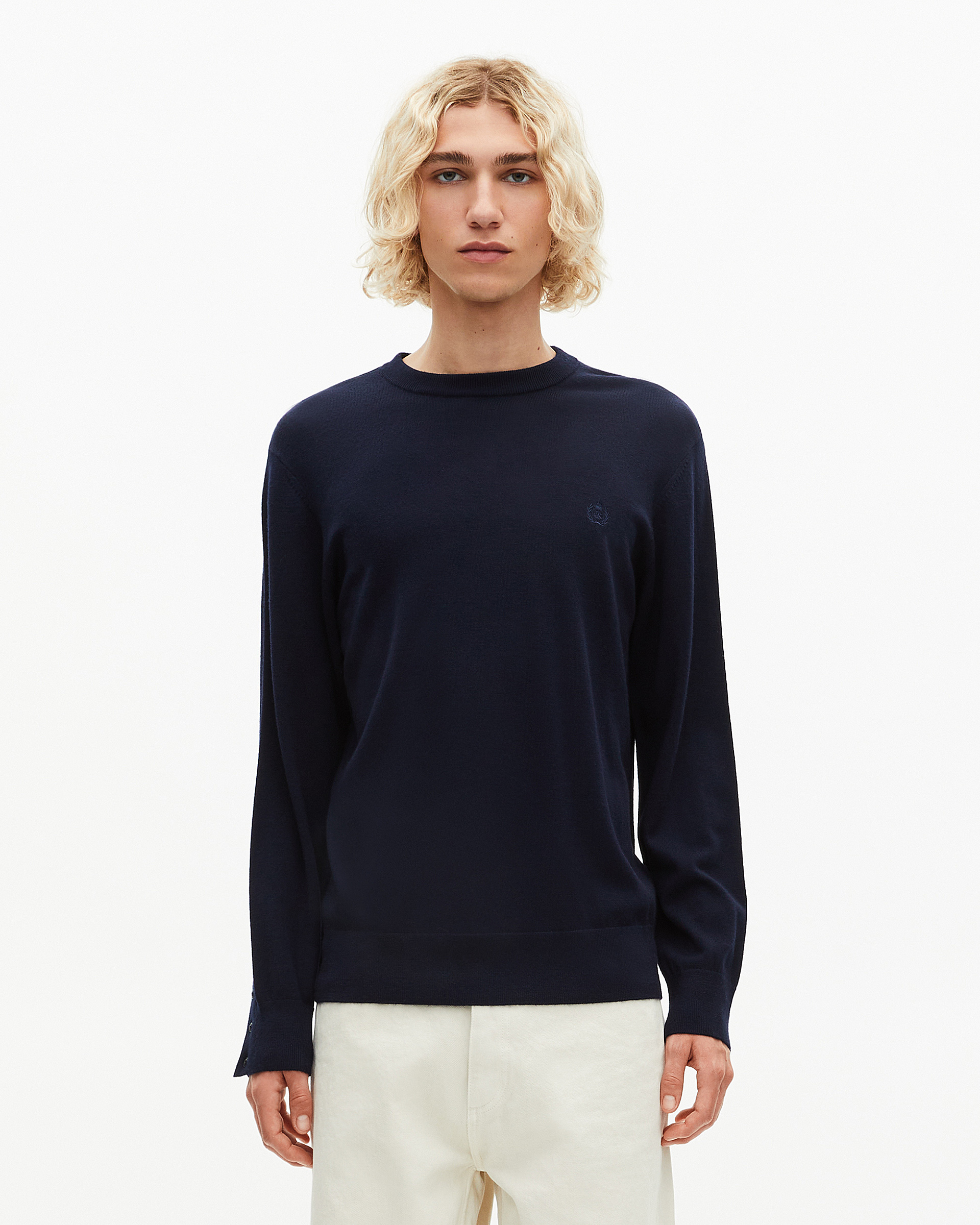 Pull col rond en laine mérinos marine