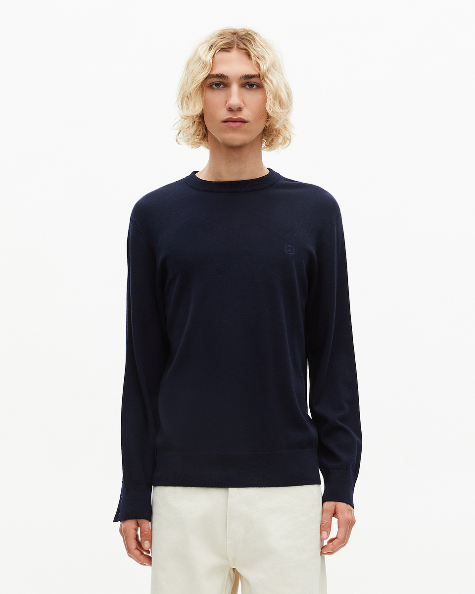 Pull col rond en laine m&eacute;rinos marine