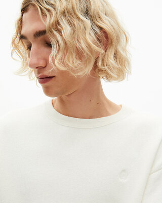 Pull col rond en laine double face &eacute;cru