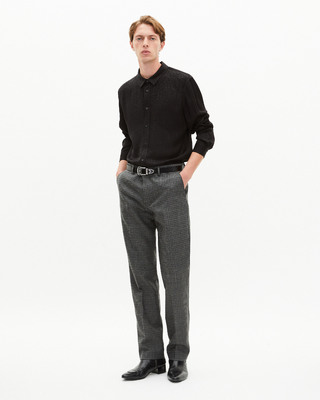 Pantalon de costume droit en pied de poule noir et gris