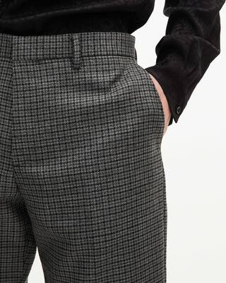 Pantalon de costume droit en pied de poule noir et gris