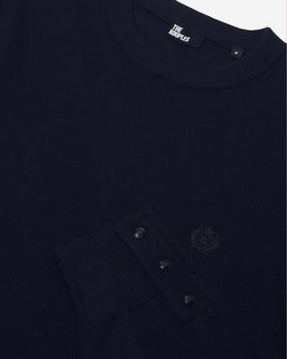 Pull col rond en laine mérinos marine