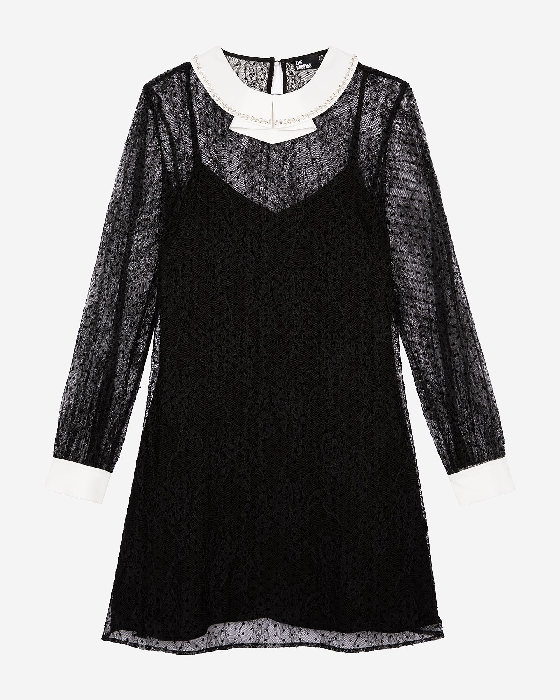 Robe courte en dentelle plumetis et strass noire