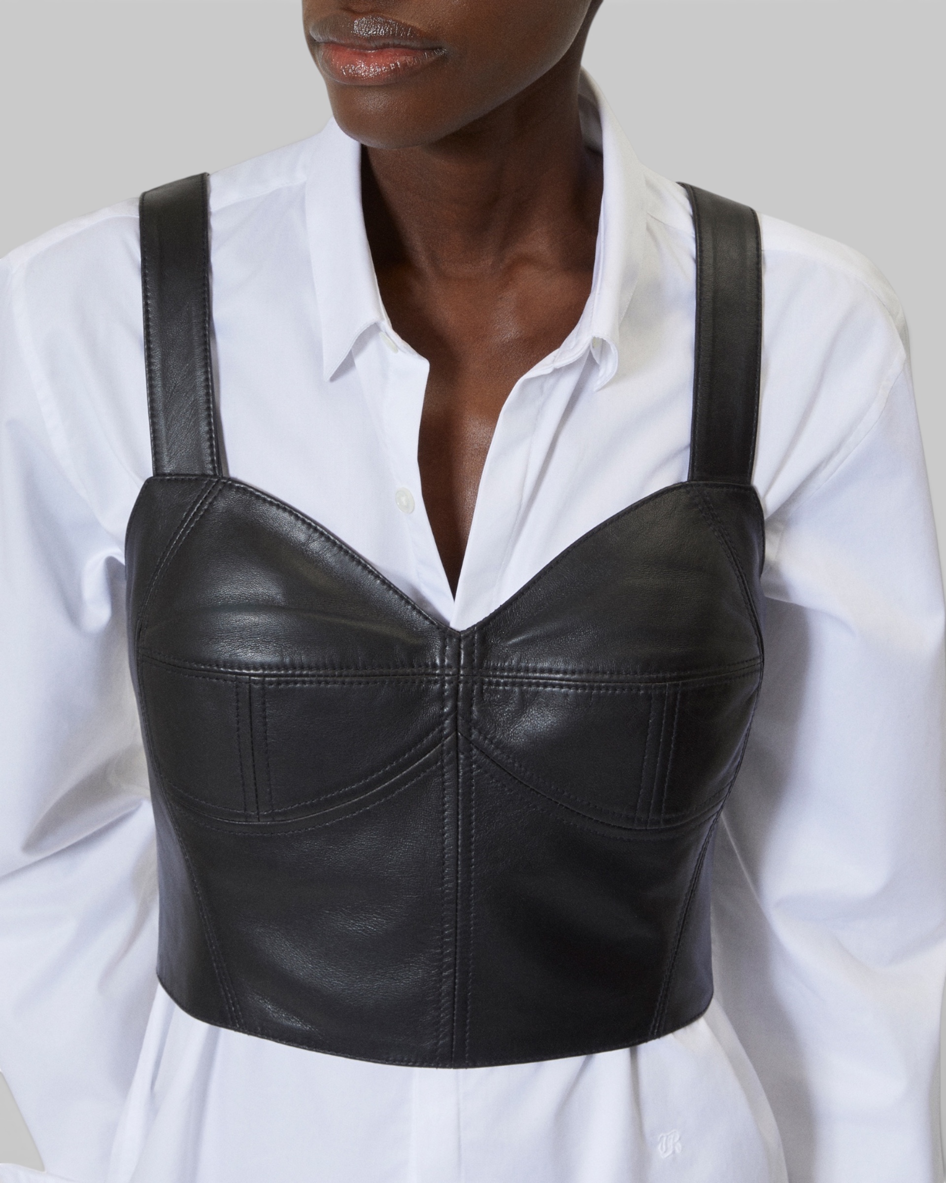 Top bustier en cuir noir